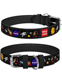 Leather Dog Collar with NASA Design Dog Collars for Medium Dogs Small Large Dogs Heavy Duty Collar with Durable Metal Buckle 14-19 inch Neck x 1