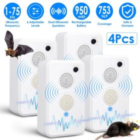 4pcs Ultrasonic Pest Repeller - 1-75KHz Adjustable 6 Levels, Repels Bats Birds Mice, 753Sq.ft Coverage, 950mAh Rechargeable For Indoor Outdoor Us (Option: defaulttitle)